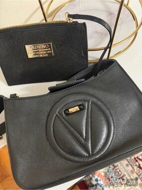 Valentino Black Leather Crossbody with Quilted V Logo